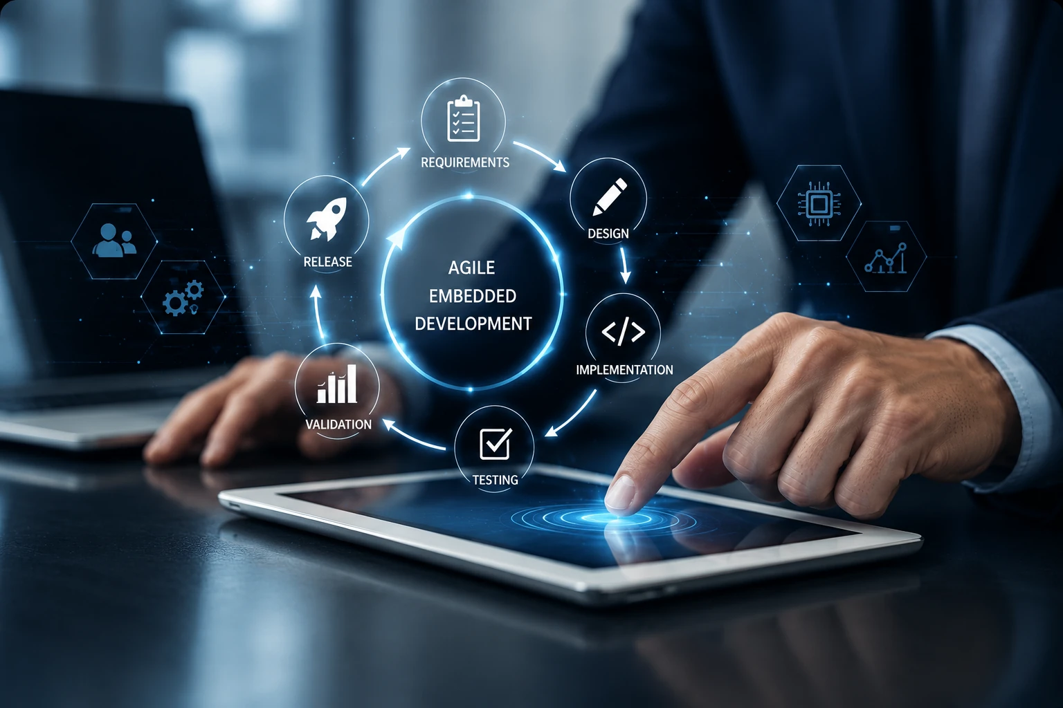 Das passende Vorgehensmodell Agiles Vorgehensmodell für Embedded-Softwareentwicklung mit iterativen Entwicklungszyklen, Validierung, Testing und Release bis zur Serienreife.